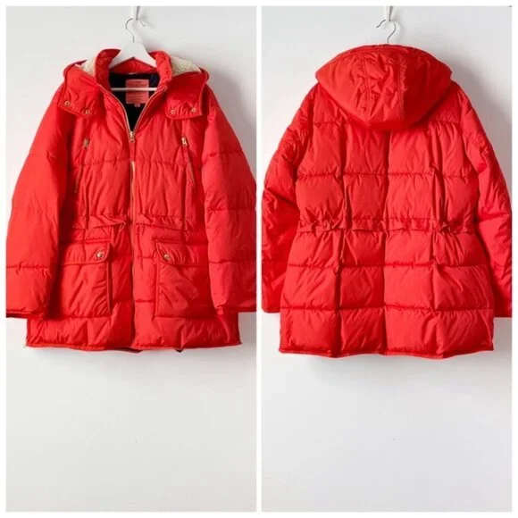 j.crew chateau puffer jacket with primaloft in brilliant sunset, size Small